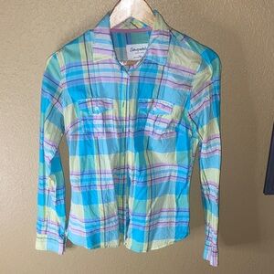 Aeropostale Blue and Green Plaid Shirt